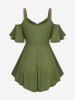 Plus Size Ruched Butterfly Buckle Chain Cold Shoulder T-shirt -  
