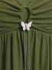 Plus Size Ruched Butterfly Buckle Chain Cold Shoulder T-shirt -  