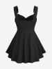 Plus Size Floral Mesh Flocking Patchwork Textured Ruched Grommet Buckle Tank Top -  