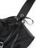 Plus Size Gothic Floral Mesh Flocking Patchwork Textured Ruched Grommet Buckle Tank Top -  