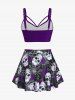 Plus Size Gothic Rose Skulls Printed Ruched Padded Tankini Set Swimsuit -  