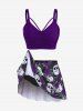 Plus Size Gothic Rose Skulls Printed Ruched Padded Tankini Set Swimsuit -  