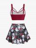 Plus Size Gothic Rose Skulls Printed Ruched Padded Tankini Set Swimsuit -  