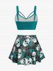 Plus Size Gothic Rose Skulls Printed Ruched Padded Tankini Set Swimsuit -  