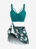 Plus Size Gothic Rose Skulls Printed Ruched Padded Tankini Set Swimsuit -  