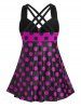 Plus Size & Curve Cinched Polka Dot Crisscross Tankini Swimsuit -  