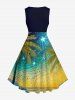 Plus Size Coconut Tree Seascape Beach Oil Painting Print Hawaii 1950s Vintage Dress -  