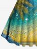 Plus Size Coconut Tree Seascape Beach Oil Painting Print Hawaii 1950s Vintage Dress -  