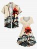 Plus Size Coconut Tree Sun Bird Seascape Print Cinched Hawaii Dress -  