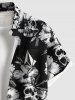 Plus Size Tropical Flower Skulls Print Buttons Pocket Hawaii Shirt For Men -  