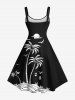 Plus Size Coconut Tree Sun Bird Two Tone Print Hawaii Tank Dress -  