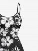 Plus Size Tropical Flower Skulls Print High Low Hawaii Cami Dress -  