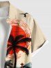 Plus Size Coconut Tree Sun Bird Seascape Print Buttons Pocket Hawaii Shirt For Men -  