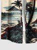 Plus Size Coconut Tree Sun Bird Seascape Print Buttons Pocket Hawaii Shirt For Men -  