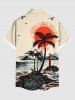 Plus Size Coconut Tree Sun Bird Seascape Print Buttons Pocket Hawaii Shirt For Men -  