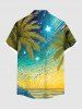 Plus Size Coconut Tree Seascape Beach Oil Painting Print Buttons Pocket Hawaii Shirt For Men -  