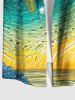 Plus Size Coconut Tree Seascape Beach Oil Painting Print Buttons Pocket Hawaii Shirt For Men -  