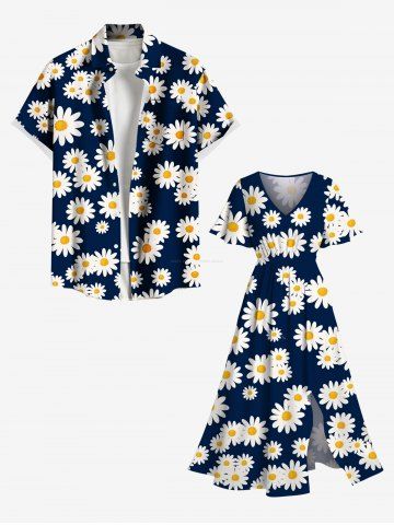 Tenue de Plage Grande Taille Imprimé à Fleurs Assorti pour la Plage - DEEP BLUE
