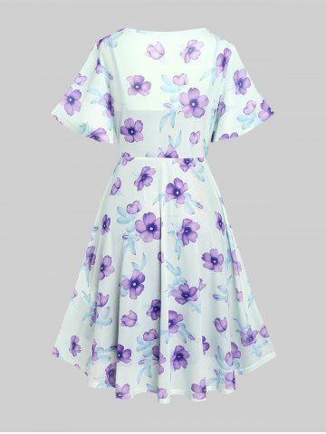 Plus Size Flutter Sleeves Floral Dress and Lace-up A Line Cami Dress Set