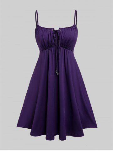 Plus Size Flutter Sleeves Floral Dress and Lace-up A Line Cami Dress Set