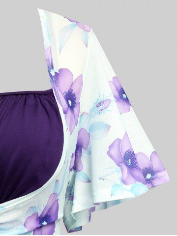 Plus Size Flutter Sleeves Floral Dress and Lace-up A Line Cami Dress Set