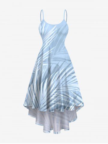 Plus Size Tropical Leaf Ombre Print High Low Hawaii Cami Dress - WHITE - S