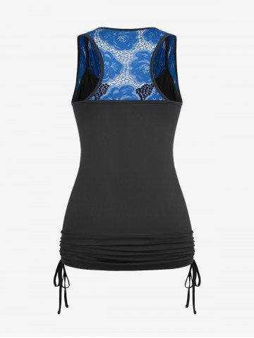 Plus Size Cowl Neck Cinched Rose Lace Tank Top