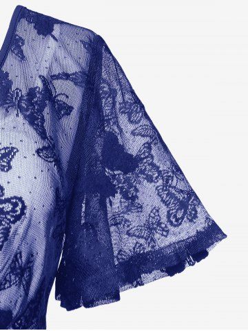 Plus Size Butterfly Lace Overlay Lace-up 2 in 1 Tee