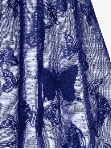 Plus Size Butterfly Lace Overlay Lace-up 2 in 1 Tee
