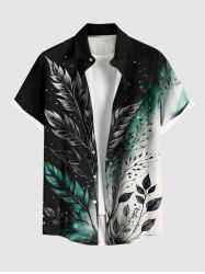 Chemise Décontractée Boutonnée Feuille D'Encre Eclaboussée Imprimée en Blocs de Couleurs avec Poche de Grande Taille - Noir M