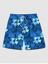 Plus Size Tropical Leaf Hibiscus Flower Print Hawaii Beach Shorts For Men -  