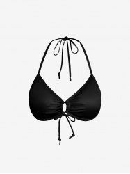 Fashion Solid Cinched Halter Backless Bikini Top -  