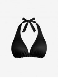 Fashion Plunging Solid Halter Backless Bikini Top -  