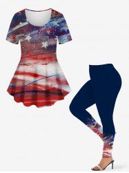 American Flag Paint Splatter Print Plus Size Matching Set -  