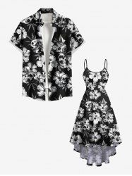 Tropical Flower Skulls Print Plus Size Matching Hawaii Beach Outfit For Couples -  