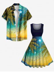 Coconut Tree Seascape Beach Oil Painting Print Plus Size Matching Hawaii Beach Outfit For Couples -  