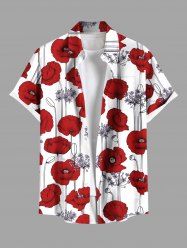 Plus Size Floral Branch Print Hawaii Button Pocket Shirt For Men -  