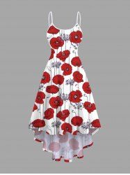 Plus Size Floral Branch Print Hawaii High Low Asymmetric Cami Dress -  
