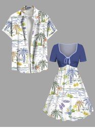 Coconut Tree Sea Waves Seascape Print Plus Size Matching Hawaii Beach Outfit For Couples -  