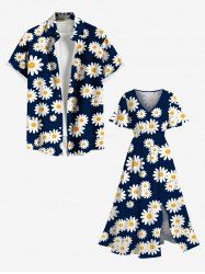Tenue de Plage Grande Taille Imprimé à Fleurs Assorti pour la Plage - Bleu profond 