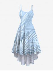 Robe Hawaiienne Haute-Bas Imprimée Feuilles Tropicales Grande Taille - Blanc 1X