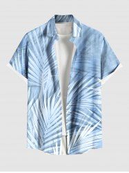 Chemise Ombre à Imprimé Feuille Tropicale à Boutons Grande Taille avec Poche pour Homme - Bleu clair 3XL