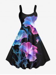 Robe Fleurs et Etoiles Brillantes 3D Imprimées de Grande Taille - Noir S