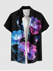 Chemise 3D Etoile Fleur Brillante Imprimée avec Poche de Grande Taille avec Boutons - Noir 4XL