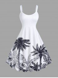 Plus Size Tropical Leaf Coconut Tree Print Hawaii Tank Dress -  