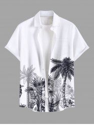 Plus Size Tropical Leaf Coconut Tree Print Buttons Pocket Hawaii Shirt For Men -  