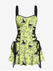 Dinosaur Letters Print Hawaii Lace Up A Line Tank Dress -  
