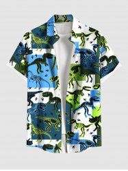 Plus Size Dinosaur Skeleton Colorblock Print Hawaii Button Pocket Shirt For Men -  
