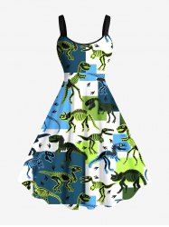 Robe Ligne A Dinosaure Imprimé en Blocs de Couleurs de Grande Taille - Vert 6X