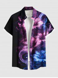 Chemise 3D Fleur Mystérieux Imprimée de Grande Taille avec Poche à Paillette - Noir M